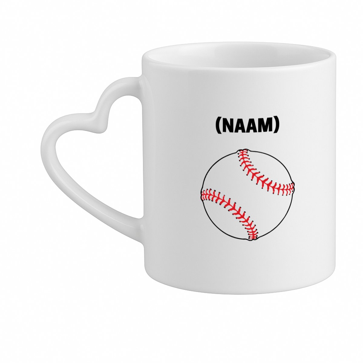 Hacebo® - Honkbal met eigen naam koffiebeker met hart oor wit - Honkbal - Honkballer - thee mok - koffie beker - Sport - koffiemok - 330 ML