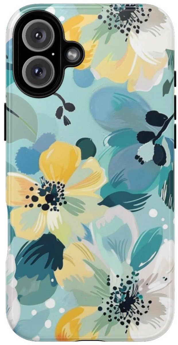 Turquoise Bloemenpatroon met Stippen – Telefoonhoesje Geschikt voor iPhone 16 Plus
