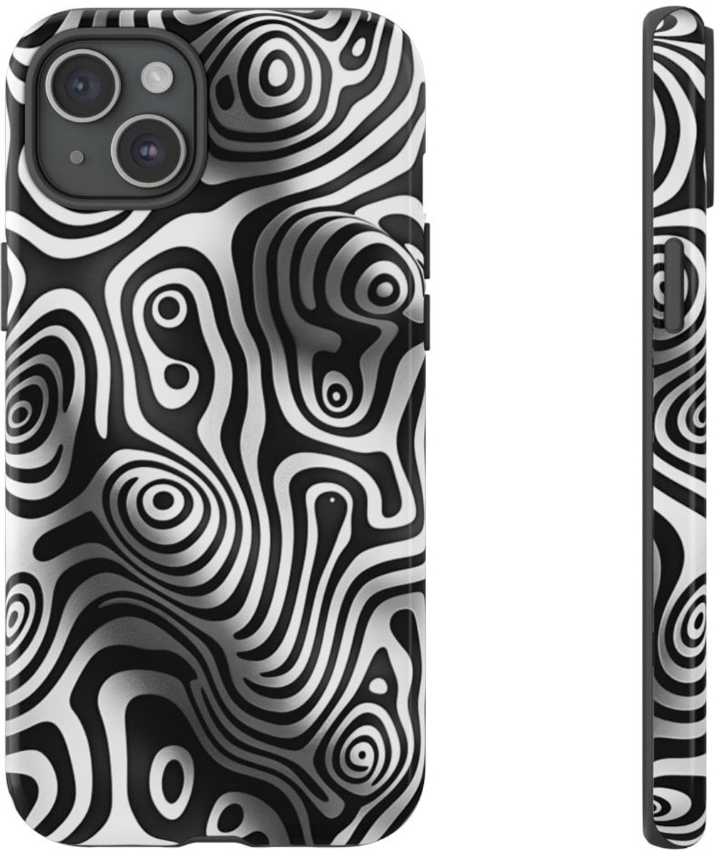 Zwart-Wit Abstract Lijnenspel – Telefoonhoesje Geschikt voor iPhone 15 Plus