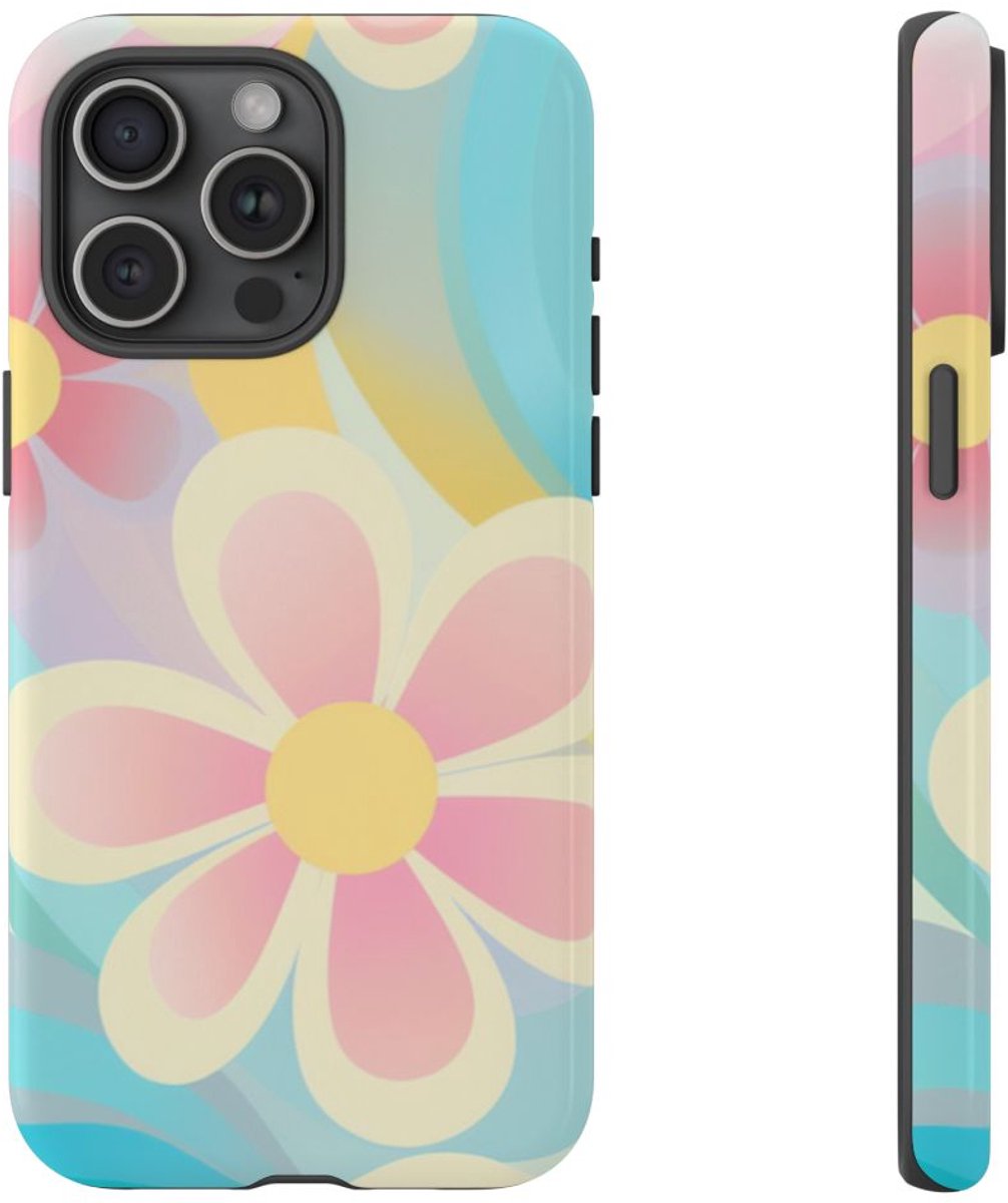 Pastel Groovy Bloemenpatroon – Telefoonhoesje Geschikt voor iPhone 15 Pro Max