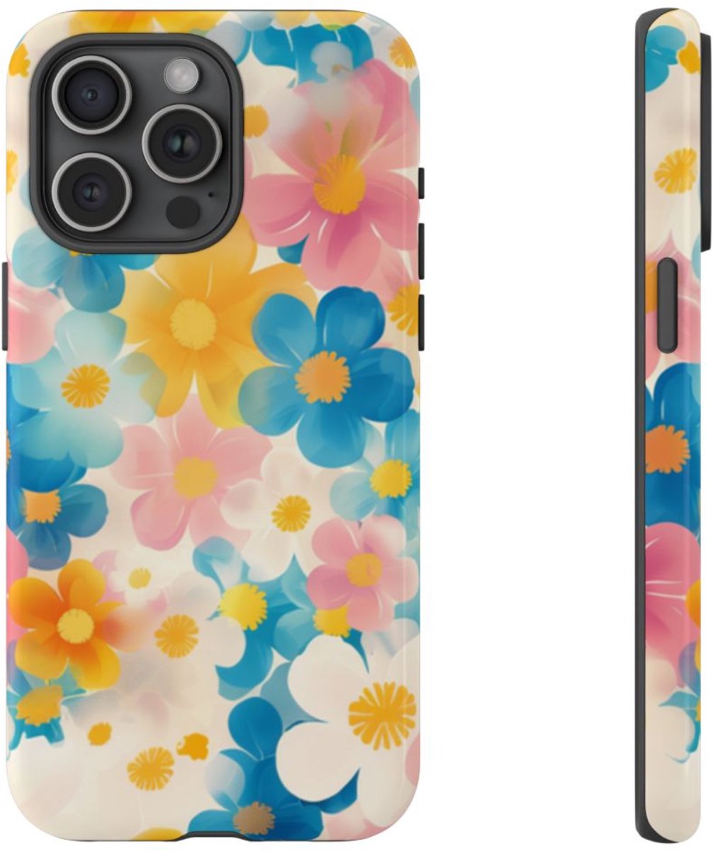 Vrolijk Pastel Bloemenpatroon – Telefoonhoesje Geschikt voor iPhone 15 Pro Max
