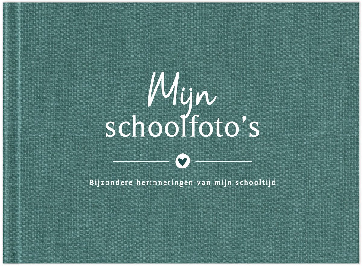 Fyllbooks - Schoolfotoboek Invulboek - Schoolfoto Album - Schooljarenboek - Linnen Groen/Blauw - Geschikt voor: 12 Portret- en Klassenfoto's