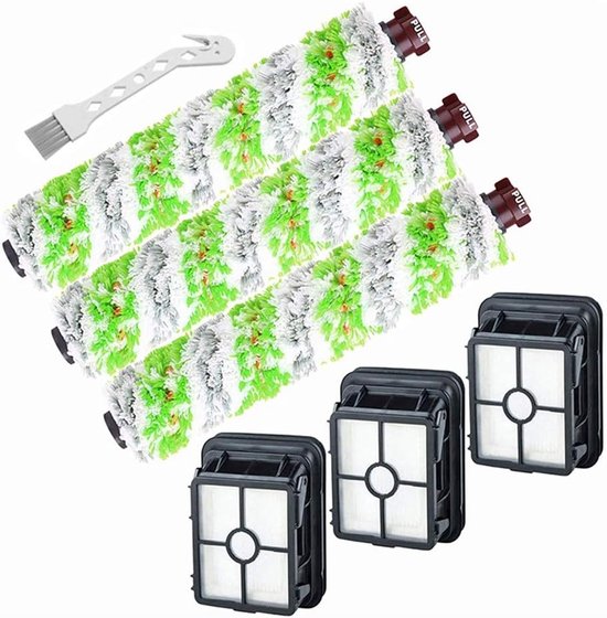 Geschikt voor Bissell CrossWave Pet Pro, Vervangende Onderdelen 2306A & CrossWave 1785 Serie, 3x 2460 Multi-Surface Pet Pro Borstelrollen + 3x 1866 Stofzuigerfilters + 1x Reinigingsborstel, Vergelijkbaar met Onderdeel 1613568, 1608684