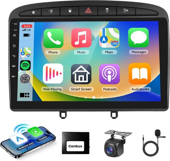 Fuluku - Autoradio Android 9" Pour Peugeot 308/408 (2007-2015) - CarPlay/Android Auto Sans Fil - 4Go RAM, 64Go - Caméra Recul, GPS, Bluetooth 5.0