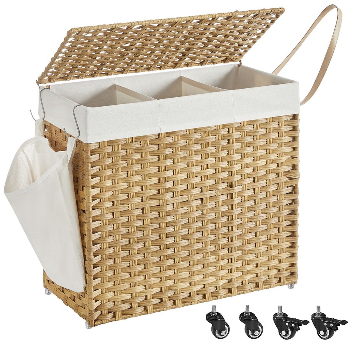 Wasmand - 3 Compartimenten - Natuurlijke Kleuren