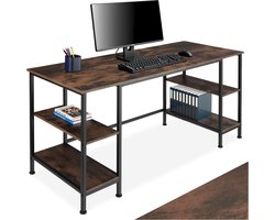 tectake® Bureau - Computerbureau met 4 planken - Bureautafel van hout en metaal - Industrieel design - Zwart metalen frame - Draagkracht bureaublad 150 kg per plank 50 kg - Afmetingen (LxBxH) 137 x 55 x 75 cm - Donkerbruin