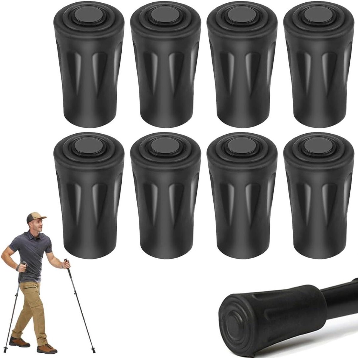 Allecto Plus - Nordic Walking-stokken - 8 stuks - rubberen buffers - 11 mm diameter - wandelstokken - asfalt - grind - bergen - wandelen