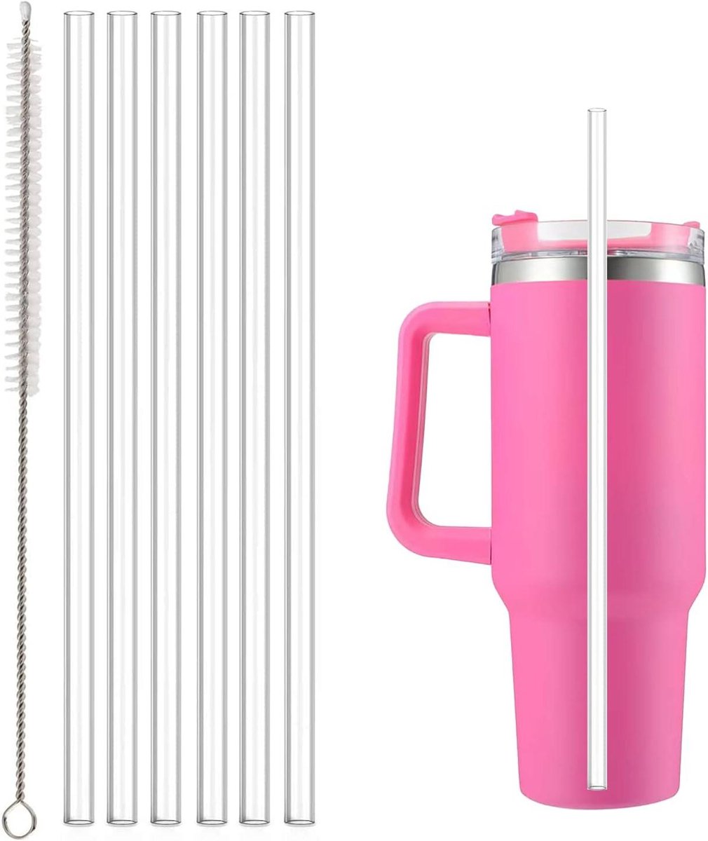 Allecto Plus - Herbruikbare Glazen Rietjes 6 Stuks - Milieuvriendelijk en Vaatwasmachinebestendig - Adventure Drinkglazen - Geschikt voor Sap - Inclusief Reinigingsborstel