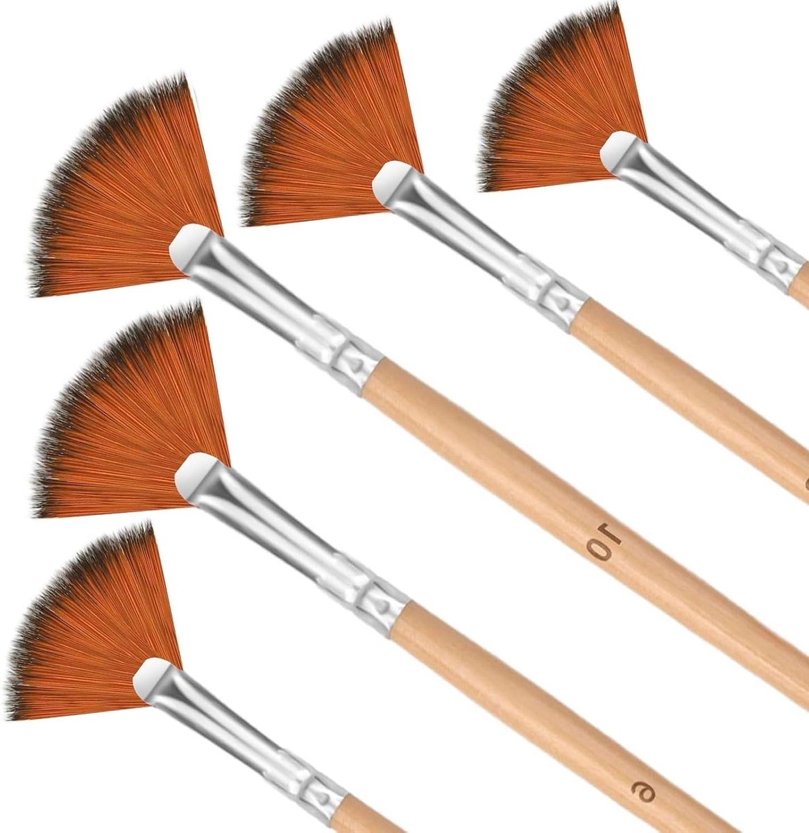 Allecto Plus - Schilderpenselenset 5 stuks voor gouache, acryl en olieverfschilderijen met nylon waaierkwast, lange kunstenaarskwasten en houten handvat