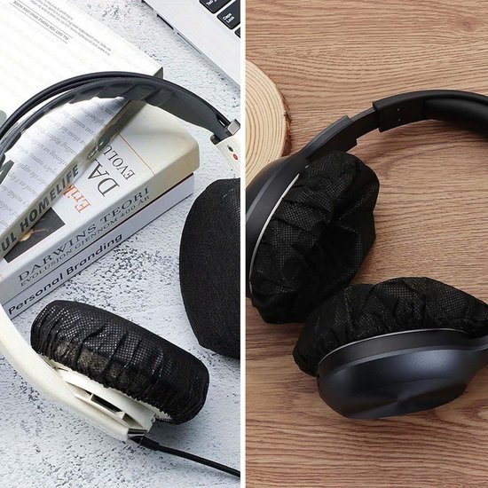 Set van 200 Verlengbare Hoofdtelefoonhoezen - Wegwerp Earcups voor Draadloze en Bedrade Hoofdtelefoons (Zwart) van Merkloos — afbeelding 3
