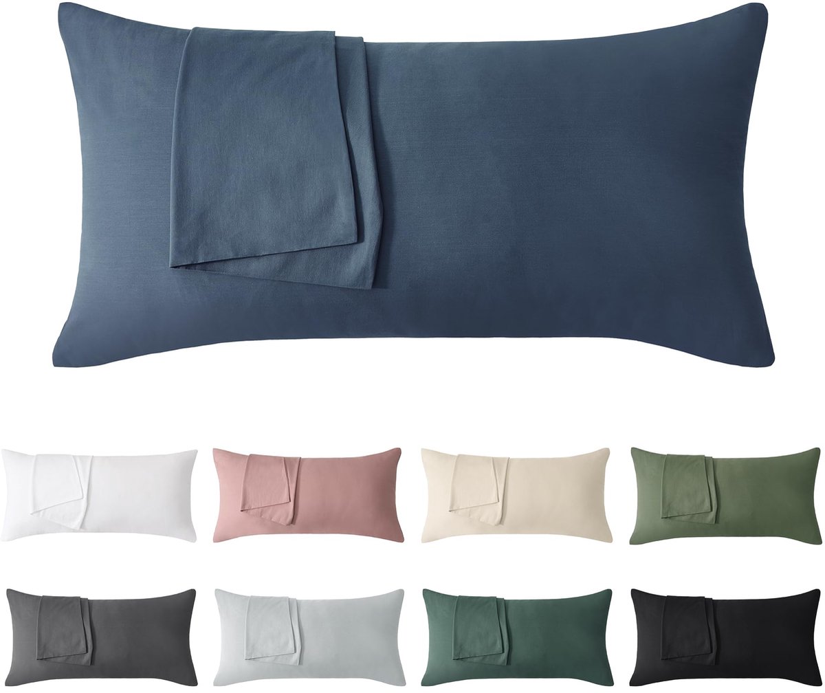 Ibenzoa Katoenen Kussenslopen Set van 2 met Verborgen Ritssluiting, Blauw, 40 x 80 cm