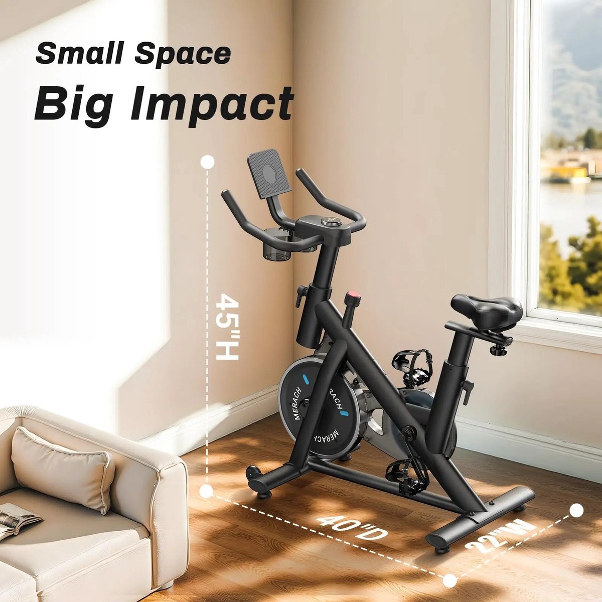 Afbeelding 2 van Serolux® - Hometrainers - Hometrainer fiets - Hometrainer - Bluetooth APP-verbinding - 10 kg vliegwiel - 136kg weerstand - Hartslagfunctie - LED display met info - Fitness - Spinningfiets - Geluidsarme trainingservaring - Zwart
