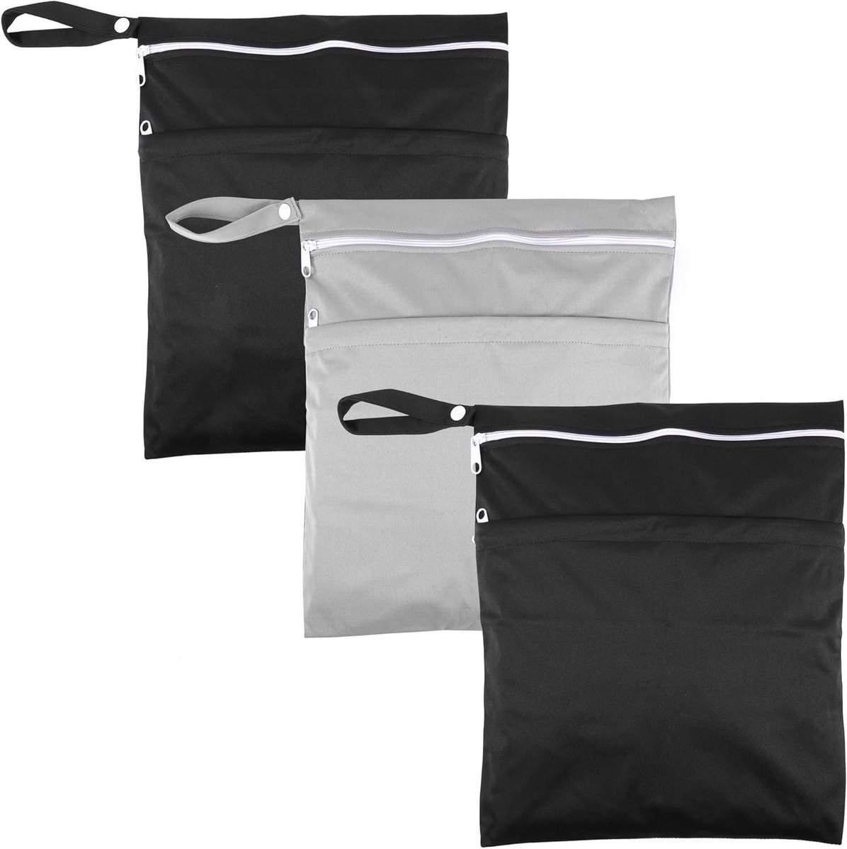 Allecto Plus - Herbruikbare natte droge tas, set van 3 stuks, waterdicht voor strand, zwemmen, reizen - Zwart Grijs