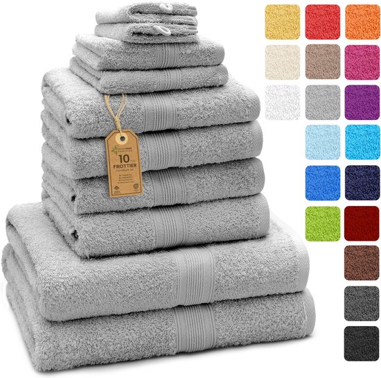 Ensemble de serviettes de bain, 4x serviettes à main, 2x serviettes de bain, 2x serviettes invités, 2x gants de toilette, gris argenté
