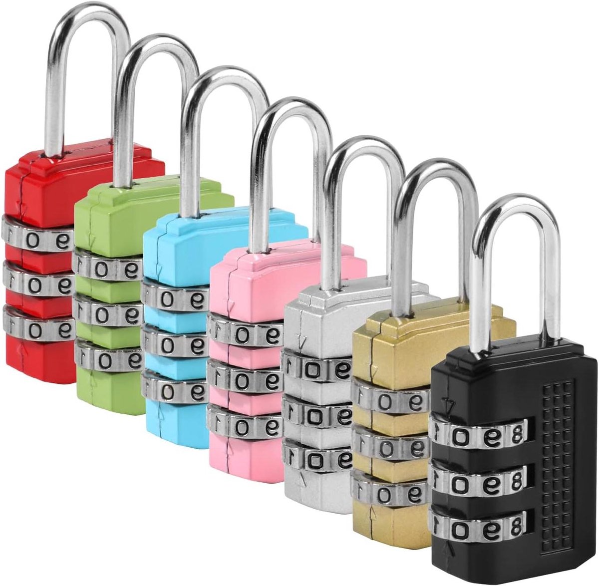 Allecto Plus - 7 stuks Combinatiesloten voor Bagage, School, Sportschool en Meer