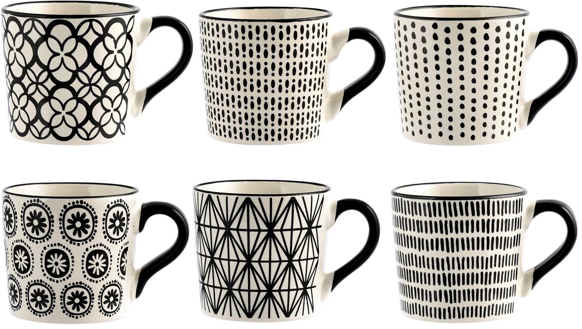 Unyqoos® Set van 6 Elegante Bekers van Steengoed voor Koude en Warme Dranken