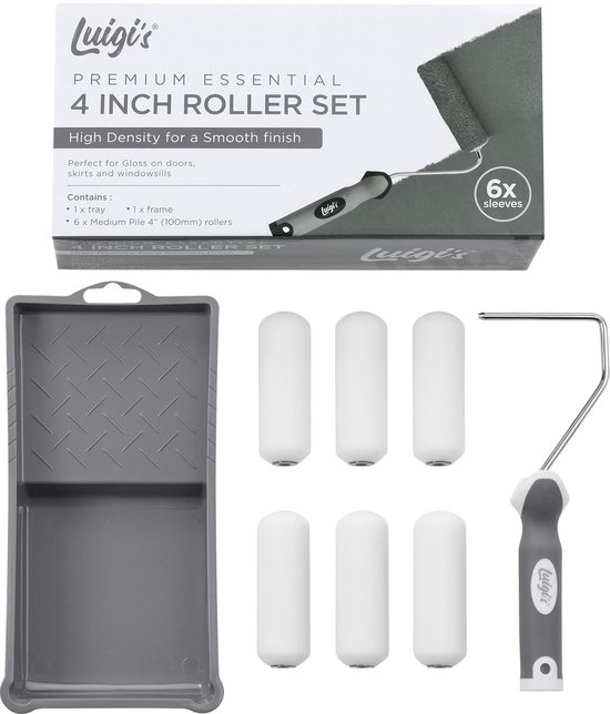 Fit For The Job schuimminirollers 100 mm 10 stuks voor doe-het-zelf verven met hoog- en zijdeglansverf, voor een gladde afwerking op plinten, vensterbanken, paneeldeuren, kasten, metaal en meer
