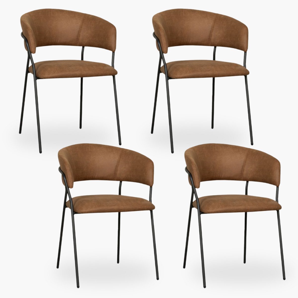 4x Eetkamerstoel Mace - Cognac Microvezel - Set van 4 - Bruin - Met Armleuning