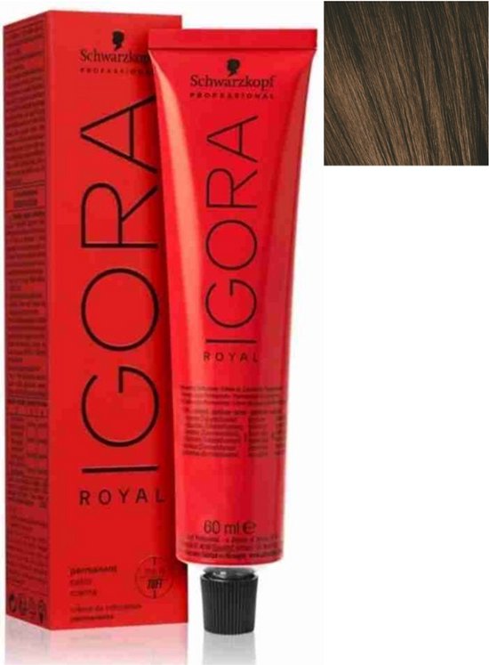 Schwarzkopf IGORA ROYAL permanente haarkleuring, koker en proeflok in lichtbruin.