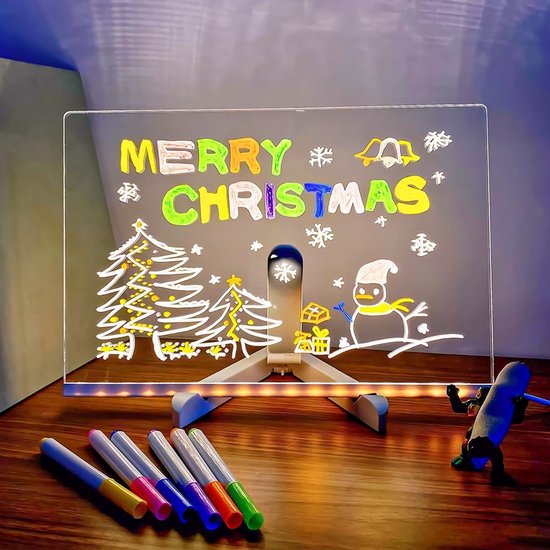 LED-notitiebord met kleuren, 2024 nieuw oplichtend acryl berichtenbord, oplichtend whiteboard met standaard als oplichtend memobord, notitiebord van glas (11,8 * 7,9 inch)