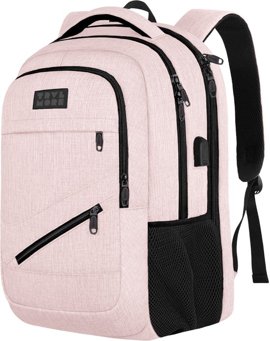 Sac à dos TRVLMORE - 36 L - 17 pouces - Sac à dos pour ordinateur portable avec port USB - Cartable - Homme et femme - Sac - Garantie à vie - Rose