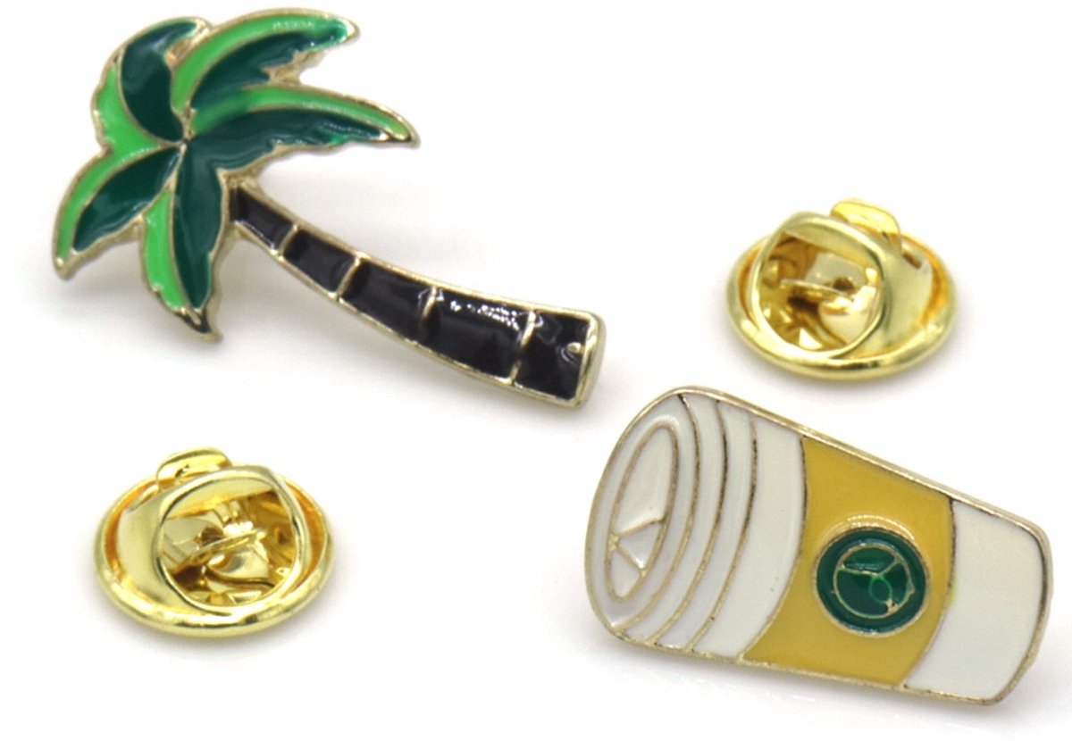 Set Sierspelden – Koffie & Palmboom – Pins – Tropisch Thema – 2 stuks