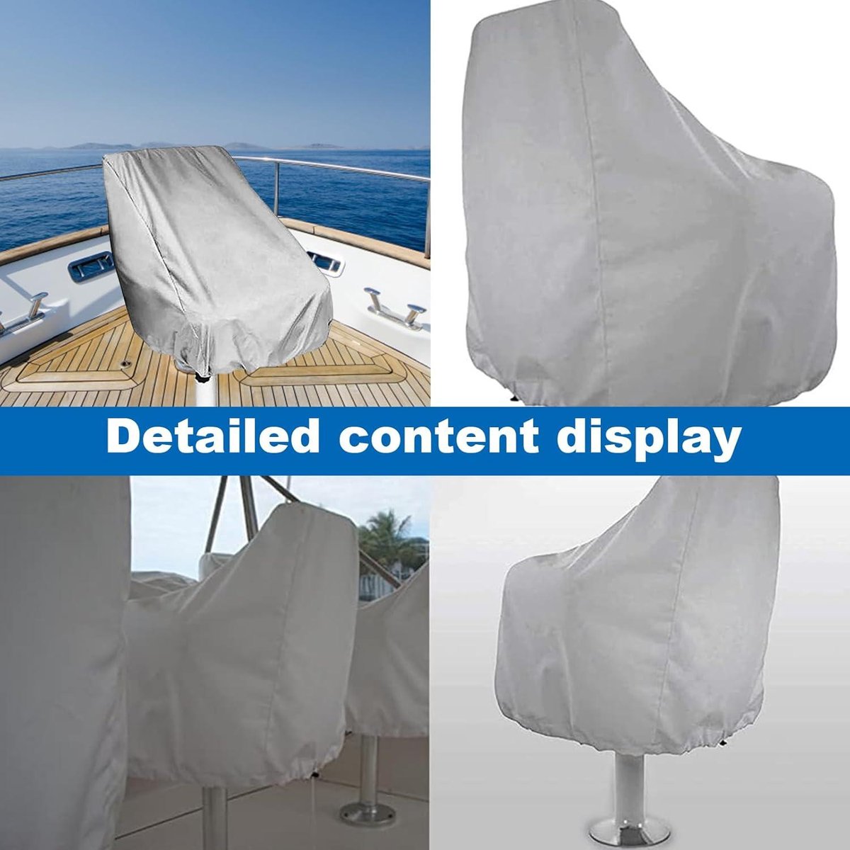 Allecto Plus - Bootstoelhoes van Oxford-stof, waterdicht en UV-bestendig - Geschikt voor meeste bootstoelen - Zilver. Beschermt tegen alle weersomstandigheden - 56 x 61 x 64 cm.