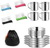 Set De Couverts Camping 8 En 1 Acier Inoxydable - Kit Vaisselle Portable Avec Assiette, Bol, Tasse Et Couverts Pliants Pour Randonnée Et Pique-Nique