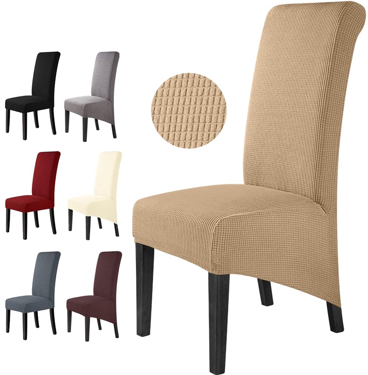 Ibenzoa® Set van 6 Luxe Stretchbare Stoelhoezen voor Grote Eetkamerstoelen in Camel XL