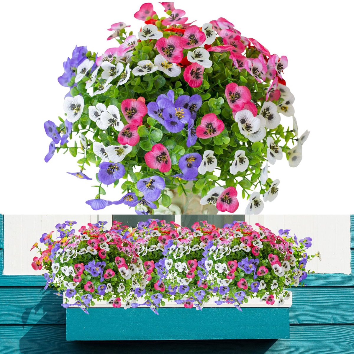 Ibenzoa Zesdelige Set Weerbestendige Kunstbloemen voor Buiten en Balkon Decoratie kleurrijk