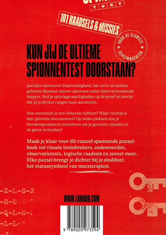 Boekrug met de titel 'De meesterspion: 101 raadsels & missies'.