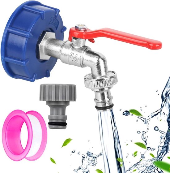 Foto: Allecto plus aftapkraan jerrycan 1 2 inch waterreservoir kogelkraan met aansluitadapter regenwatertank accessoires duurzaam en handig in gebruik