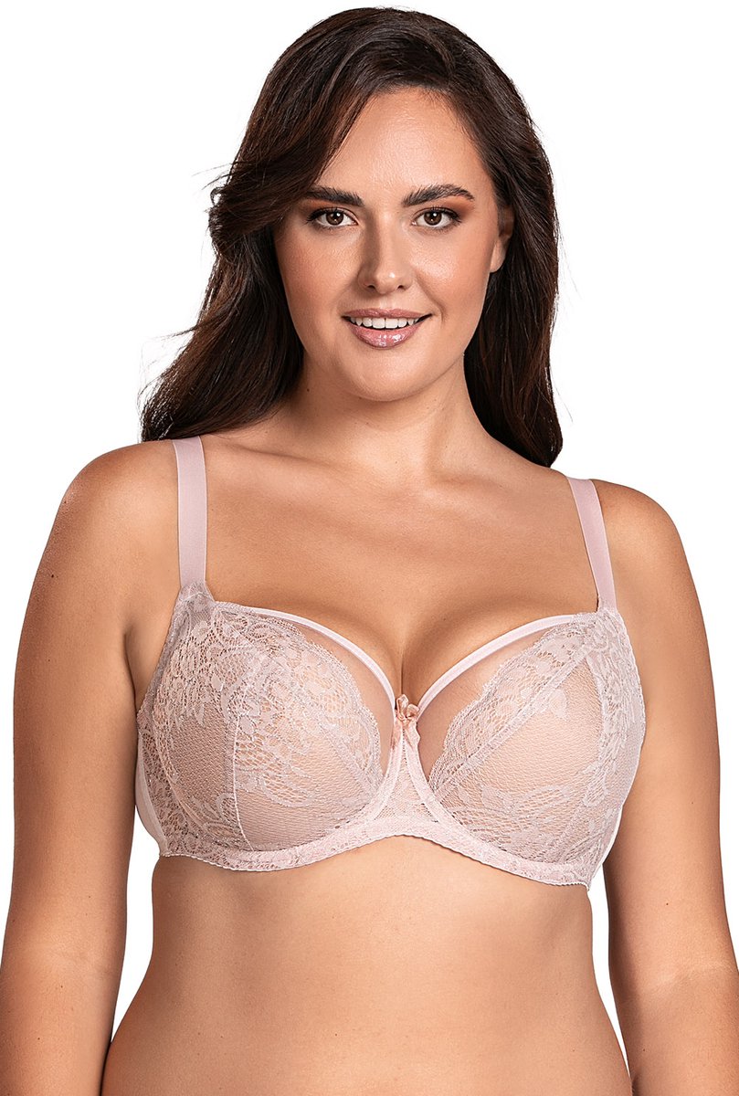 Vivisence damesbeha tule mesh kanten strikcups 1044, roze, 75d