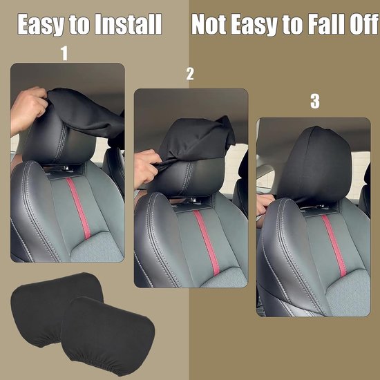 Auto Hoofdsteun Hoes Set - Zwart - Set van 2 Autostoel Hoofdsteun Hoezen - Universeel - Wasbaar - Auto Accessoires - Auto Interieur Accessoires - Auto Interieur Stoel Accessoires Beschermhoezen - Stofdicht en Slijtvast - Zacht en Passend - Hoofdsteun van Merkloos — afbeelding 4