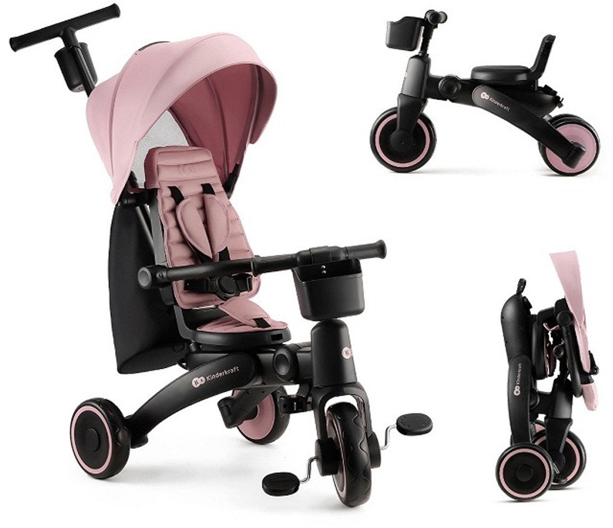 Kinderkraft JAZZ 2 5-in-1 Kinderdriewieler - Voor 9 Maanden tot 5 Jaar - 360° Draaibare Click & Twist Stoel, Verstelbare Oudergreep en Zonnekap - Roze