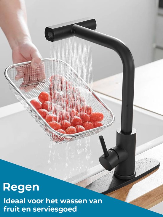 Keukenkraan Mat Auralum Zwart - Uittrekbare Dual Spray, 360° Draaibaar, Eénhendels Mengkraan Keuken Mengkraan