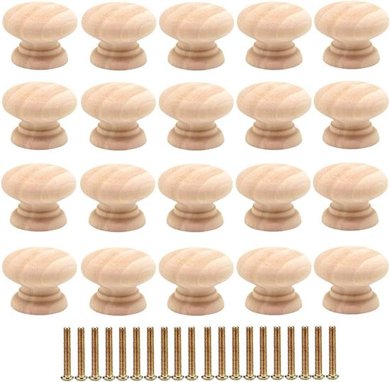 Bymivofun 12 stuks ronde meubelknoppen van hout, 35 mm ladegrepen van hout, handgrepen, meubelknoppen, voor kasten, laden, kastknoppen, commode