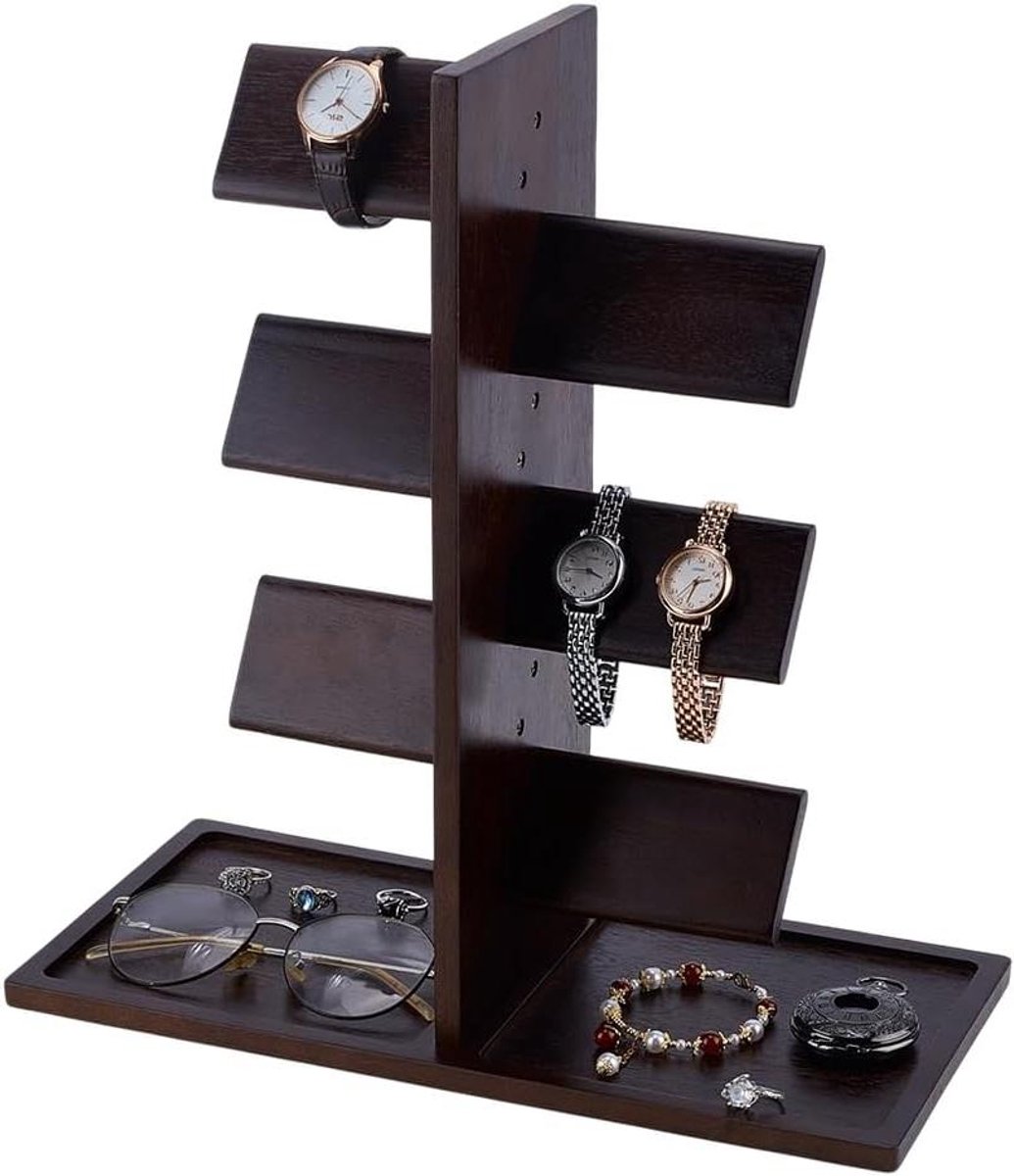 Allecto Plus - Houten Horlogehouder voor Mannen en Vrouwen - Horloge Display met Vaderdag Geschenken - Horloge Armbanden Organizer met Tafelblad - Sieradenhouder Toren voor Meerdere Horloges