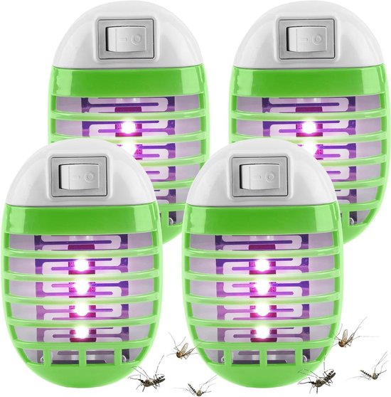 Set Van 4 Muggenvallen Elektrische Muggenval Met UV-licht - 4 Stuks Set, Voor Binnen (keuken, Slaapkamer) - Veilig, Zonder Chemicaliën Muggenlamp Zonder Chemicaliën