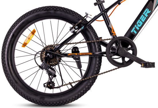 Tiger Bike Kinderfiets voor jongens van 6 tot 10 jaar, 20 inch Zwart-Turkoois-Grijs-Oranje, wielmaat te kiezen uit 6 versnellingen Shimano