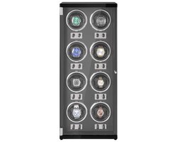 Horlogeopwinder, voor 8 Automatische Horloges, Superstille Japanse Mabuchi-Motoren, BlaUWe Led-Verlichting en Adapter, Behuizing met Hoge Dichtheid Printplaat en Zwarte Pu-Afwerking