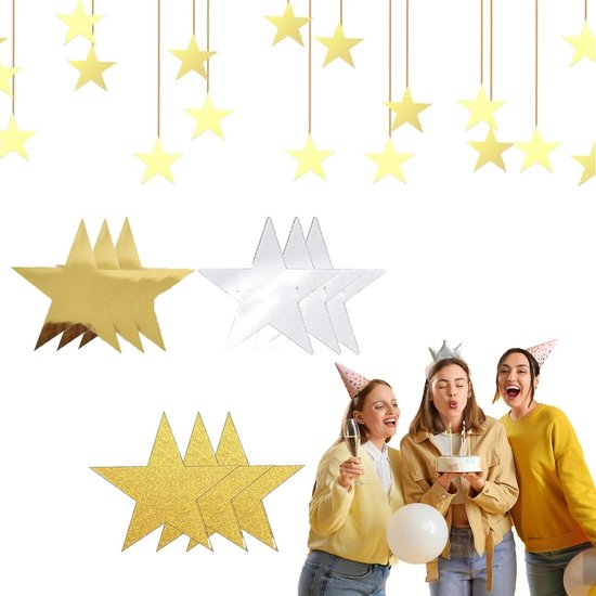 Allecto Plus - Gouden sterren kerstdecoratie - 9 stuks - knutselen en tafeldecoratie - feestelijk en glinsterend - voor eenvoudig knippen - papieren sterren - goud - geschikt voor feestjes - decoratief.