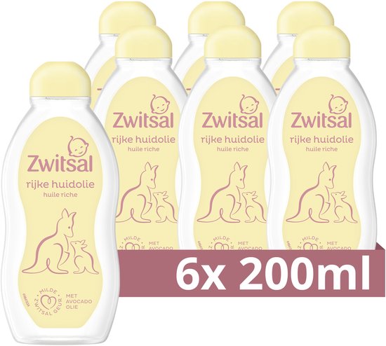Zwitsal Rijke Huidolie - Baby - met ingrediënten van natuurlijke oorsprong en avocado-olie - 6 x 200 ml