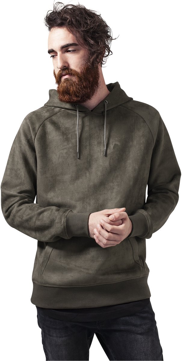 Urban Classics Imitation Suede Hoody Trui met capuchon M Groen