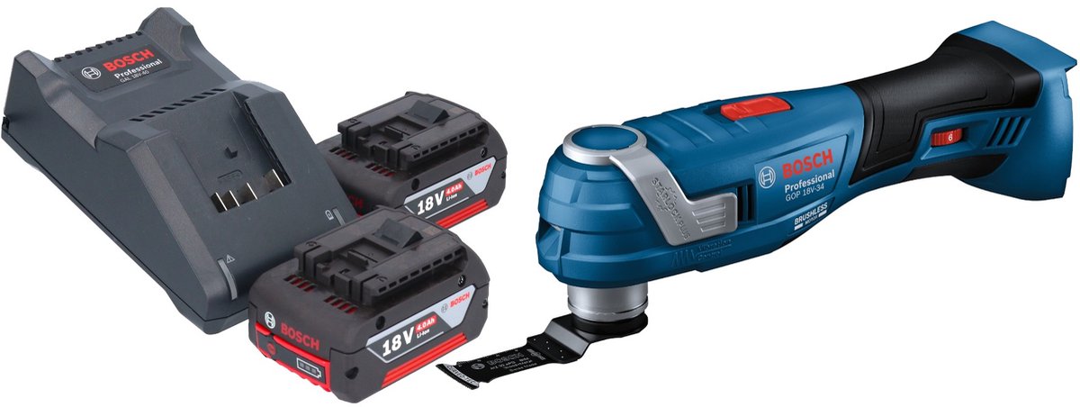 Bosch GOP 18V-34 Profi-snoerloze Multi-Cutter 18 V Starlock Plus + 2x accu 4.0 Ah + lader