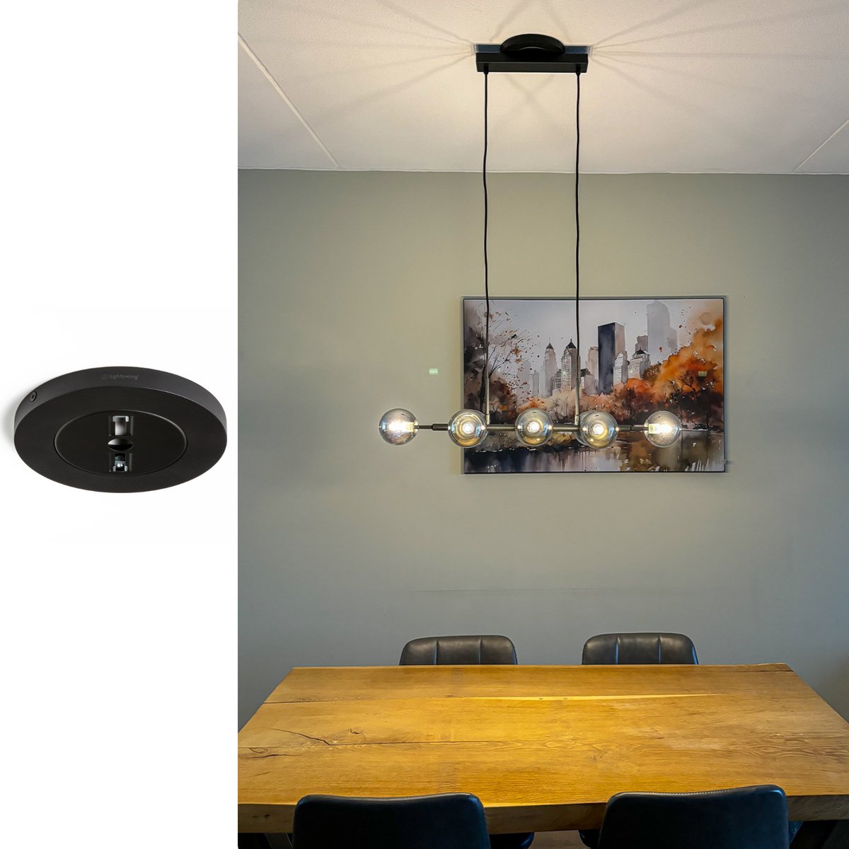 Lightswing® Zero - Ophangsysteem voor Hanglamp - 360° draaifunctie - Mat Zwart