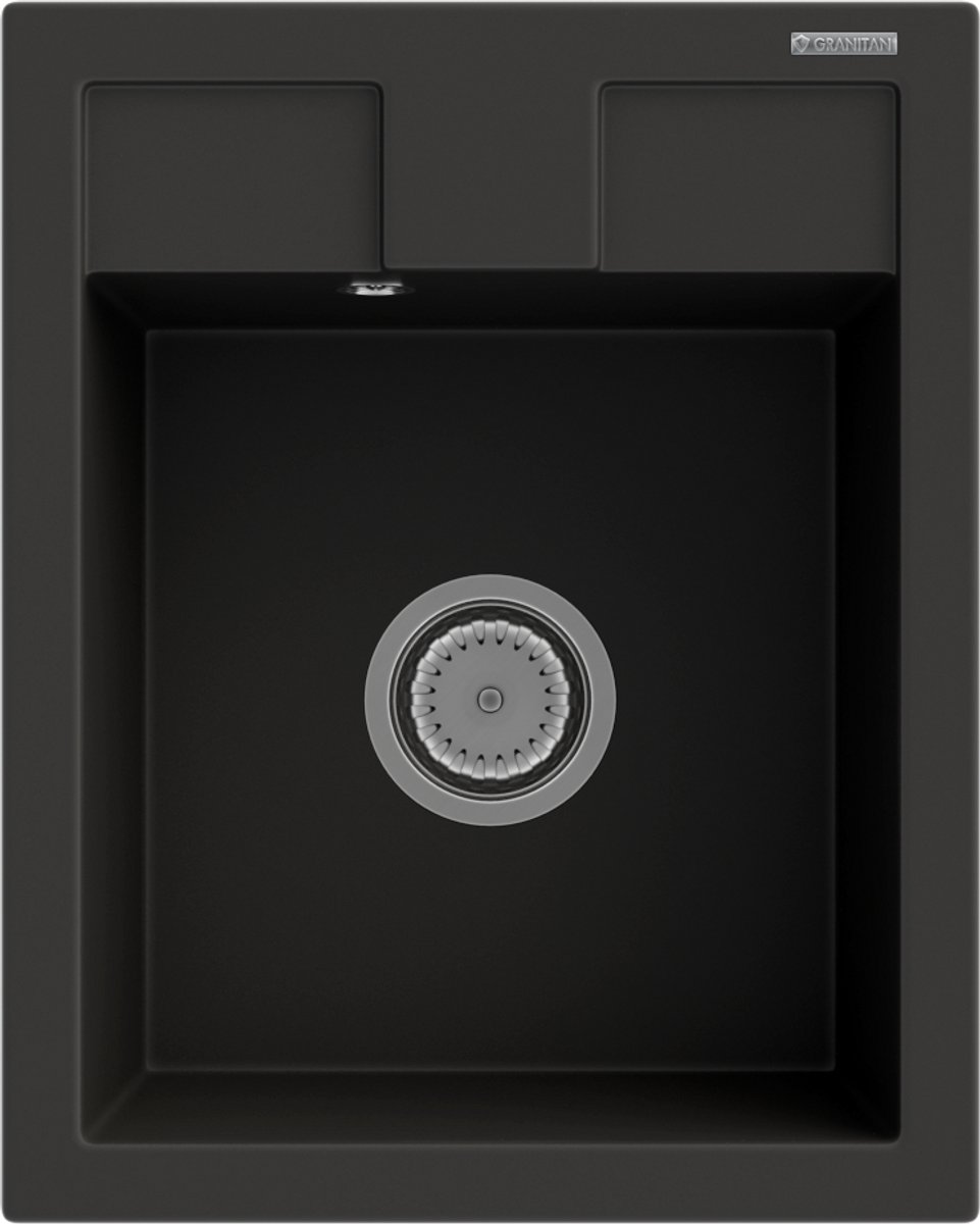 Granitan Spoelbakken Keuken Granieten Best - Enkele Spoelbak - met Sifon - 50x40x18cm - Zwart