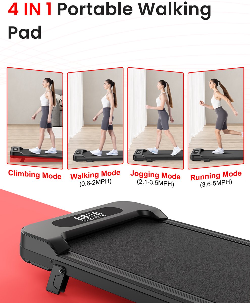 Afbeelding 2 van Opvouwbare loopband 4 in 1 - Loopband met 5% helling - Elektrische 2,5pk loopmachine voor thuisgebruik tot 130KG - 1-8 km/u - LED-display - Geluid<45db