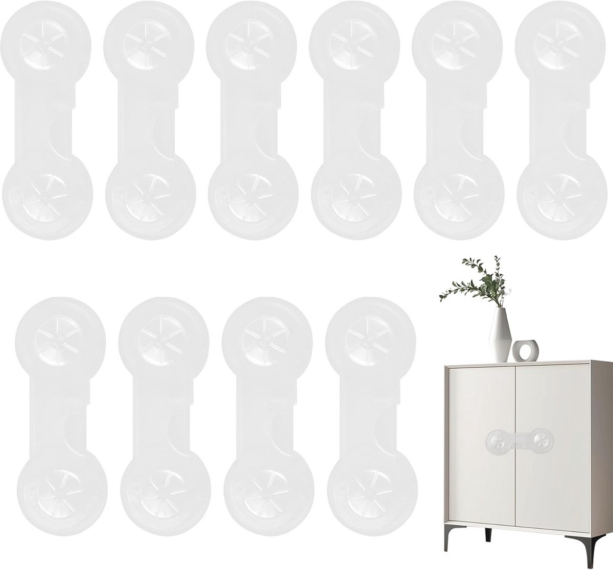 Image of 10 Stuks Kindveilige Kastsloten - Verstelbare Beveiliging Voor Kasten, Koelkasten, En Lades Zonder Boren