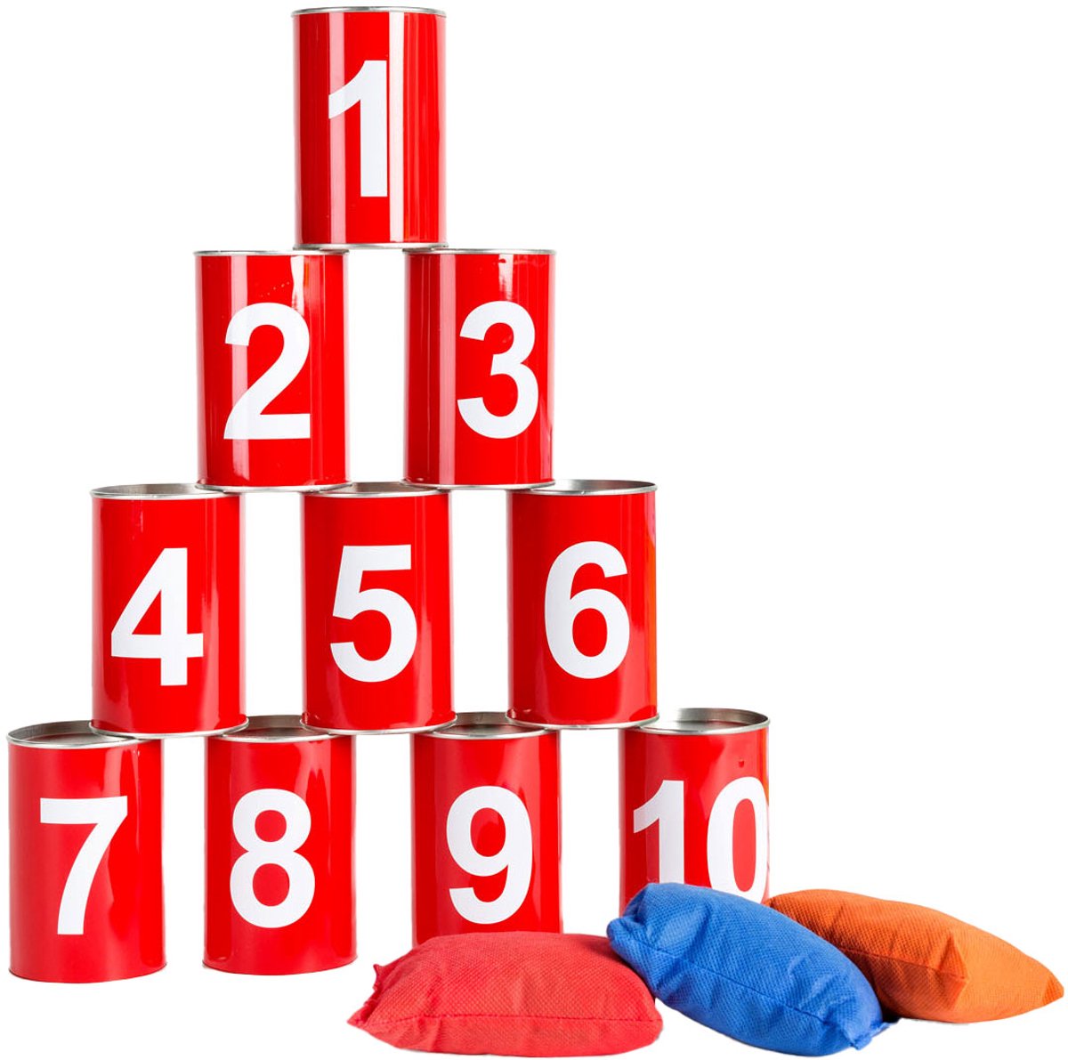 BS Toys Blikgooien Werpspel - Speelgoed Pittenzak Gooien - Kinderspeelgoed vanaf 3 Jaar - Buitenspeelgoed - 10 Blikken - Rood - Spelletjes voor kinderen - Buiten speelgoed - Buitenspel - Buiten Spellen - Tuin Speelgoed - Cadeau kind — afbeelding 13